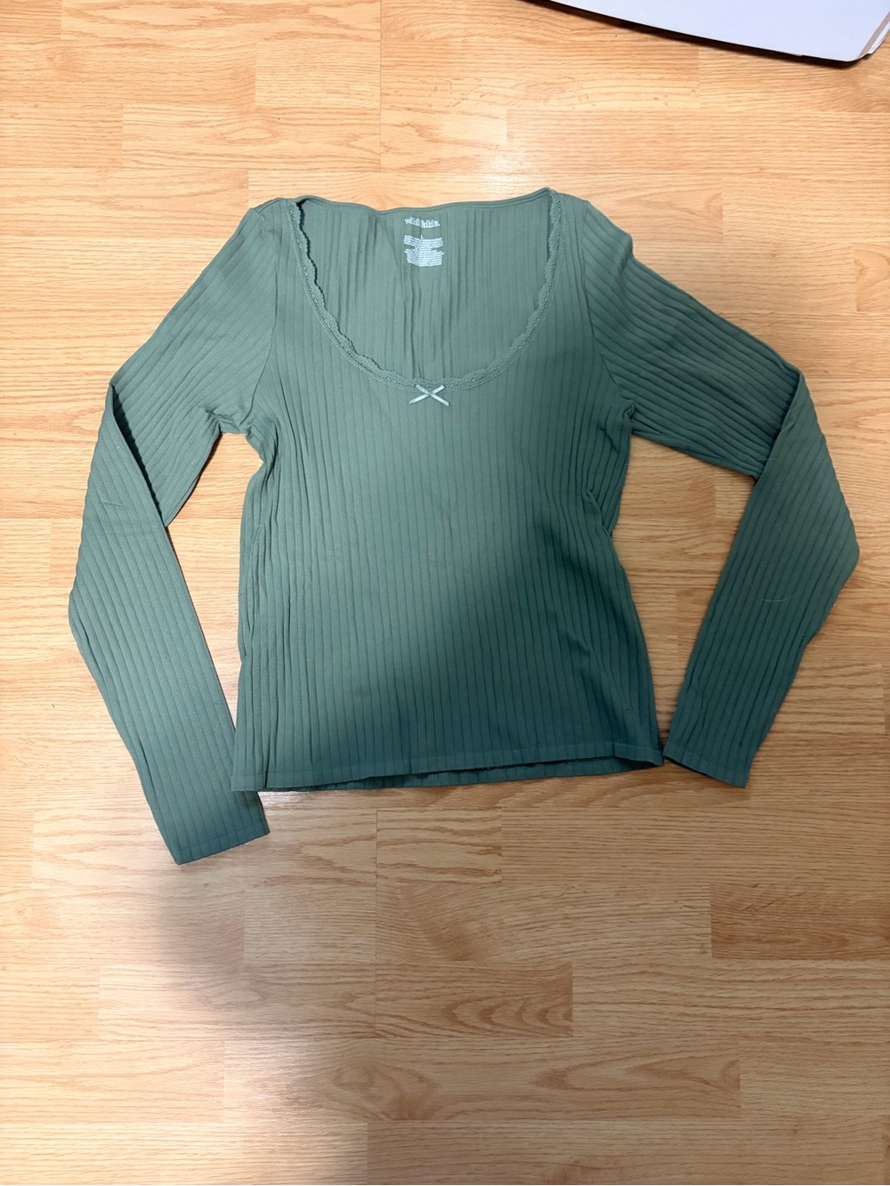 wild fable Sage Ribbed Long-Sleeve Scoop Top with Lace Trim